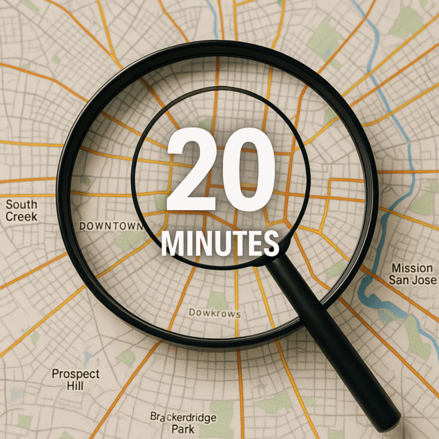 A magnifying glass over a city
